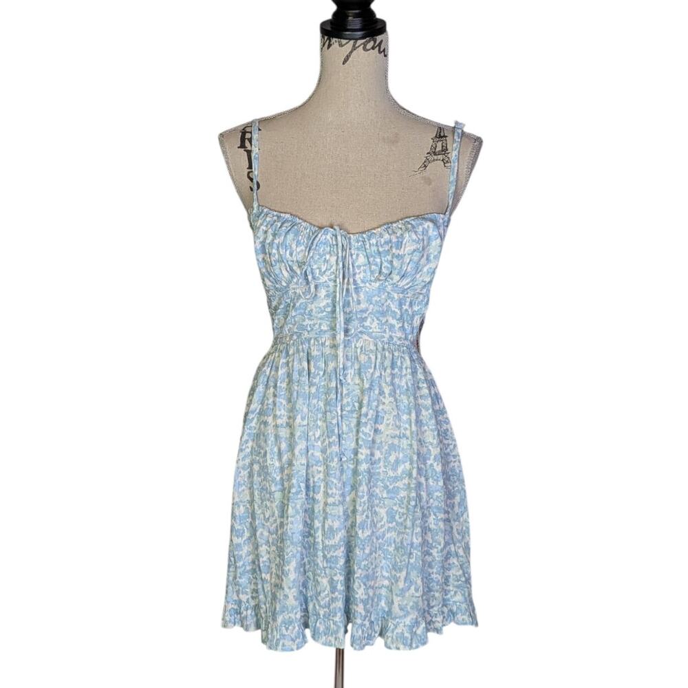 Floral Summer Backless Flowy Dress Blue White